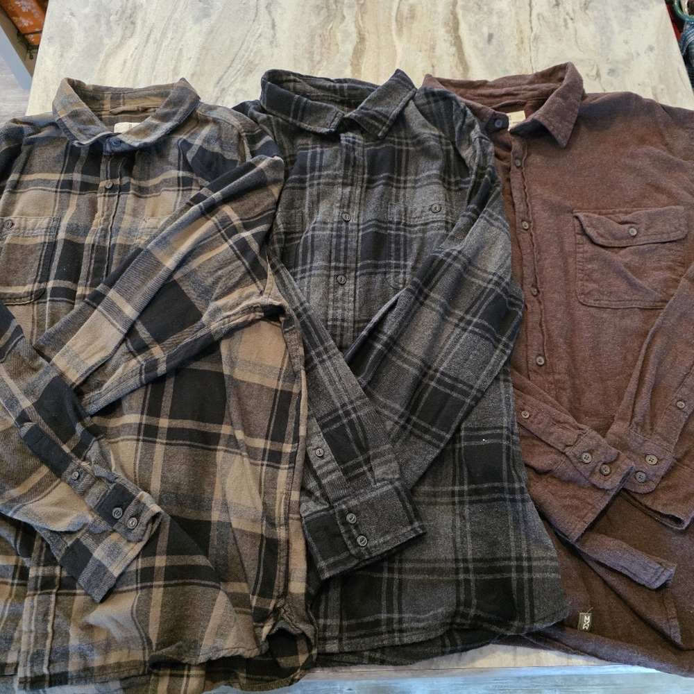3 Long Sleeve Dark Colors Back Button Up Plaid Shirts By Mutual Weave Sz XXL